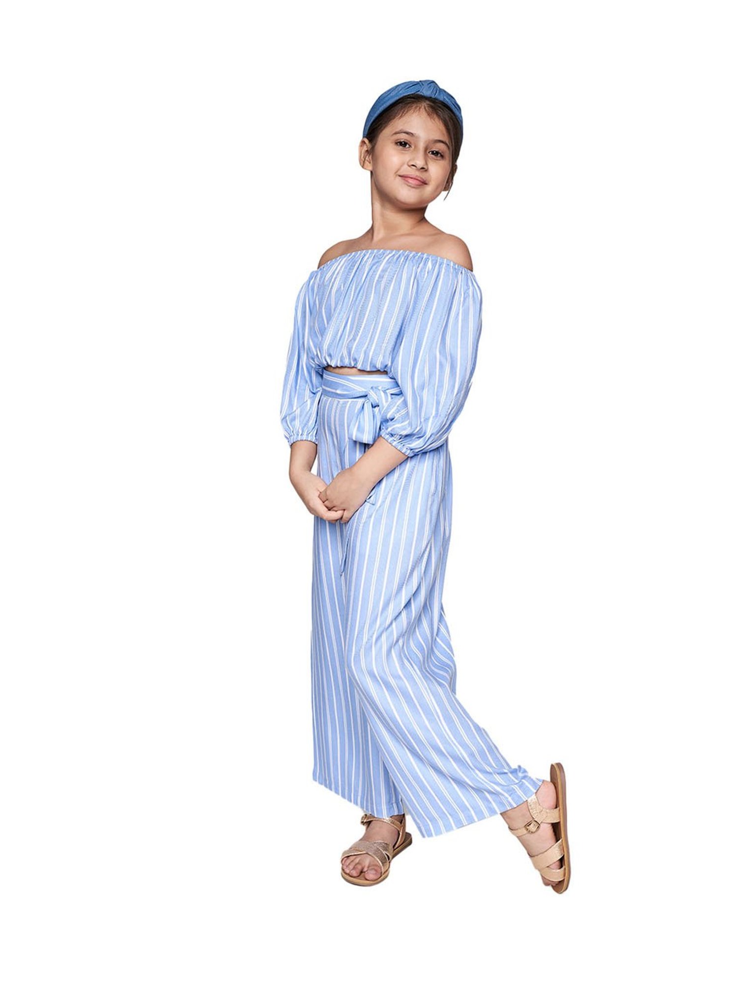 AND girl Blue Striped Top with Palazo