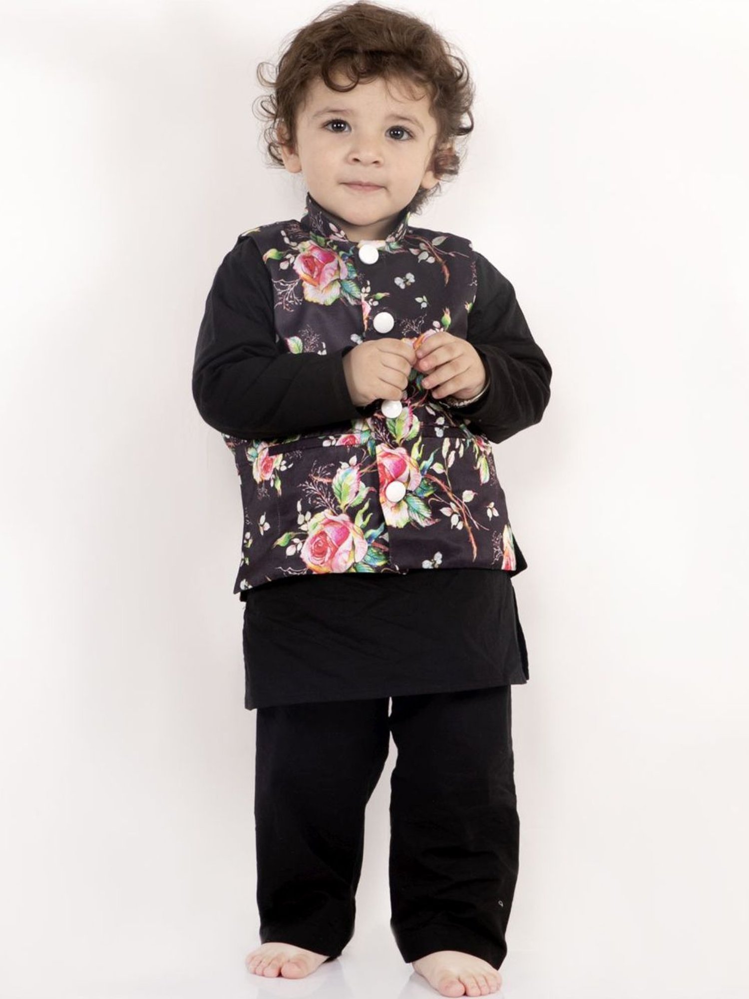 Little Bansi Kids Black Cotton Printed Kurta Set