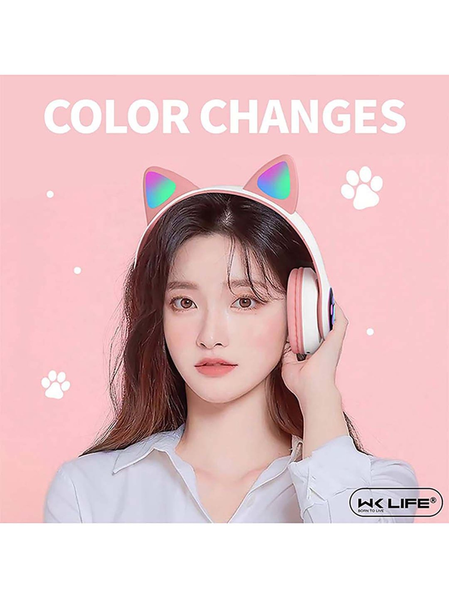 WK LIFE K8 V5.1 Wireless kids Headphones With Mic & Gaming Headset Bluetooth (Pink)