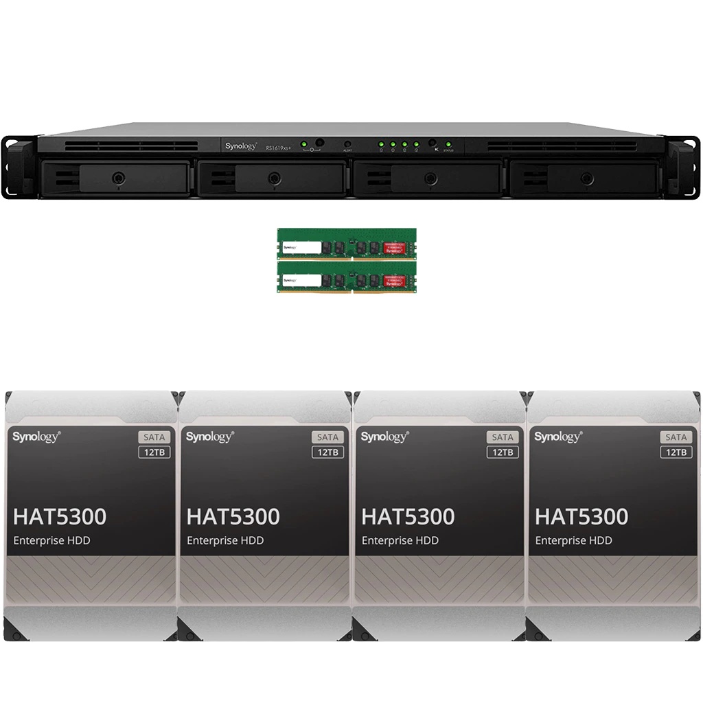 Synology RS1619xs+ RackStation with 32GB RAM and 64TB (4 x 16TB) of HAT5300 Synology Enterprise Drives Fully Assembled and Tested By CustomTechSales