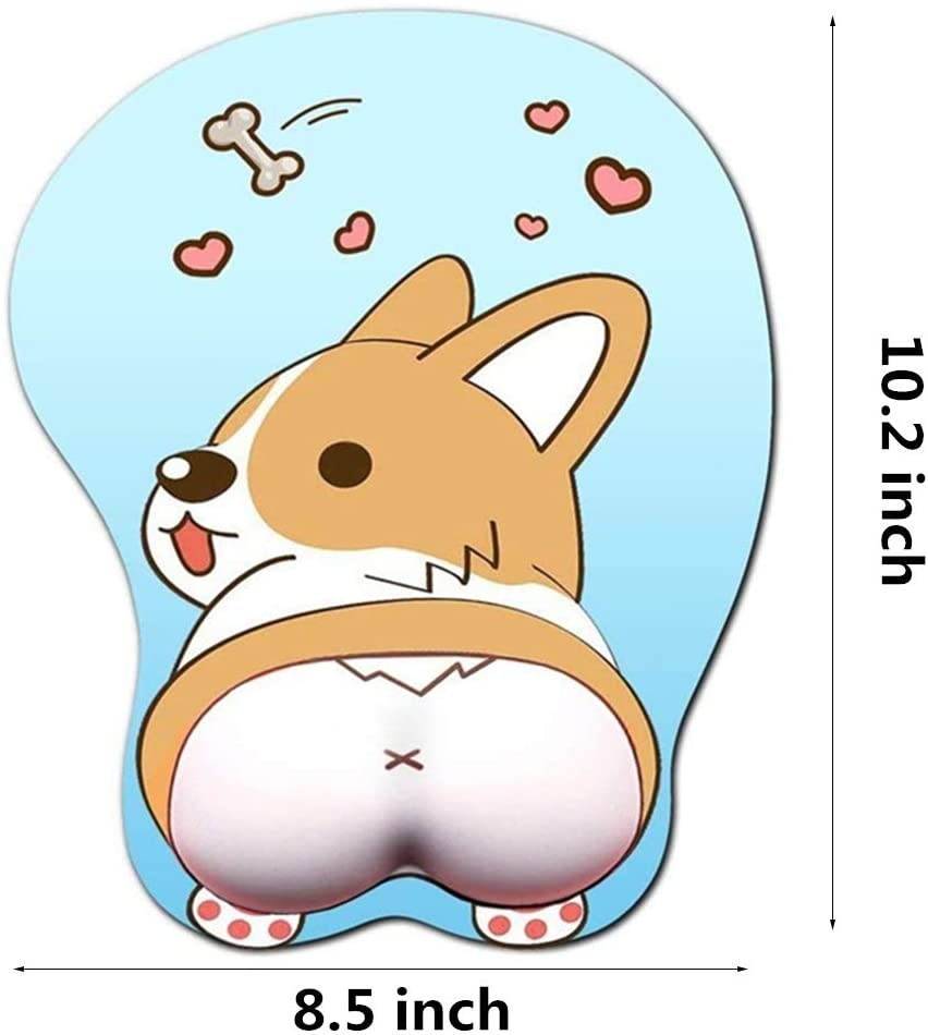 SZSOLI Anime 3D Mouse Pad Ergonomic Soft Silicon Gel Gaming Mousepad with Wrist Support,Cute Corgi Dog Mouse Mat for Computer, Laptop, Home & Office (Blue-a)