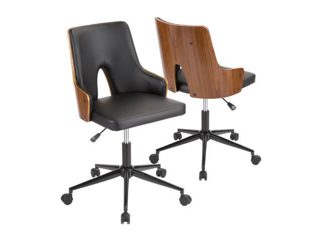Stella Mid-Century Modern Office Chair in Walnut Wood and Black Faux Leather by LumiSource
