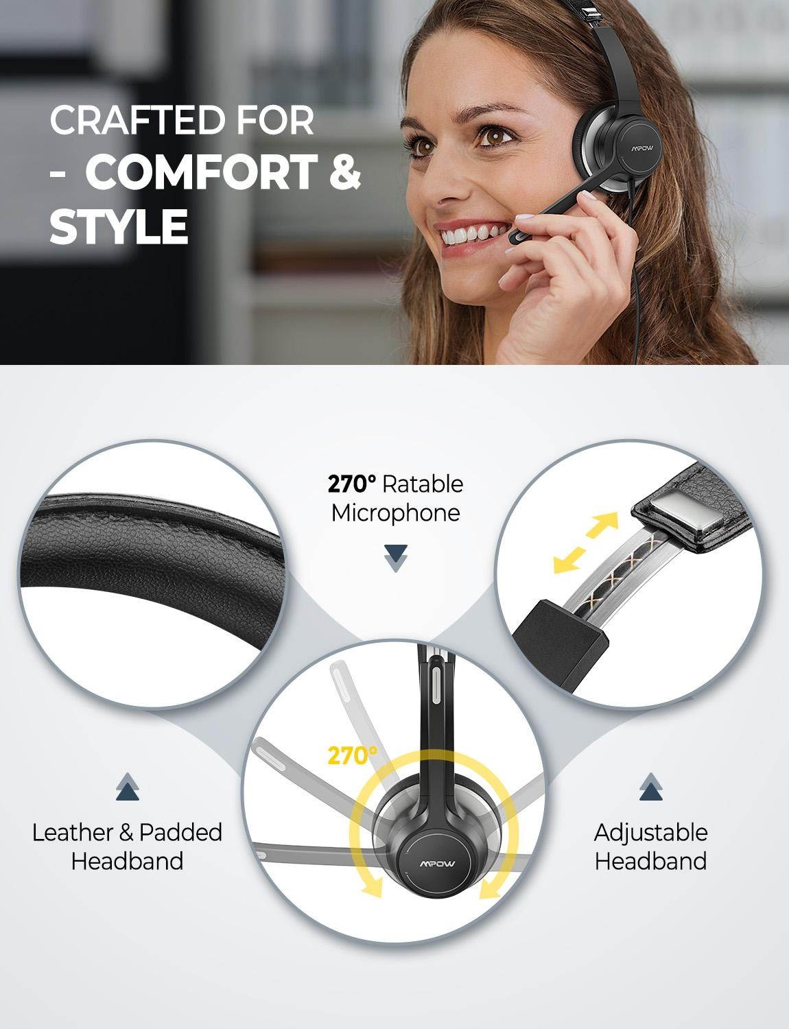 Office Headset Lightweight 3.5mm USB Computer Headset Noise Reduction Headphone for Call Center Skype PC Cellphone