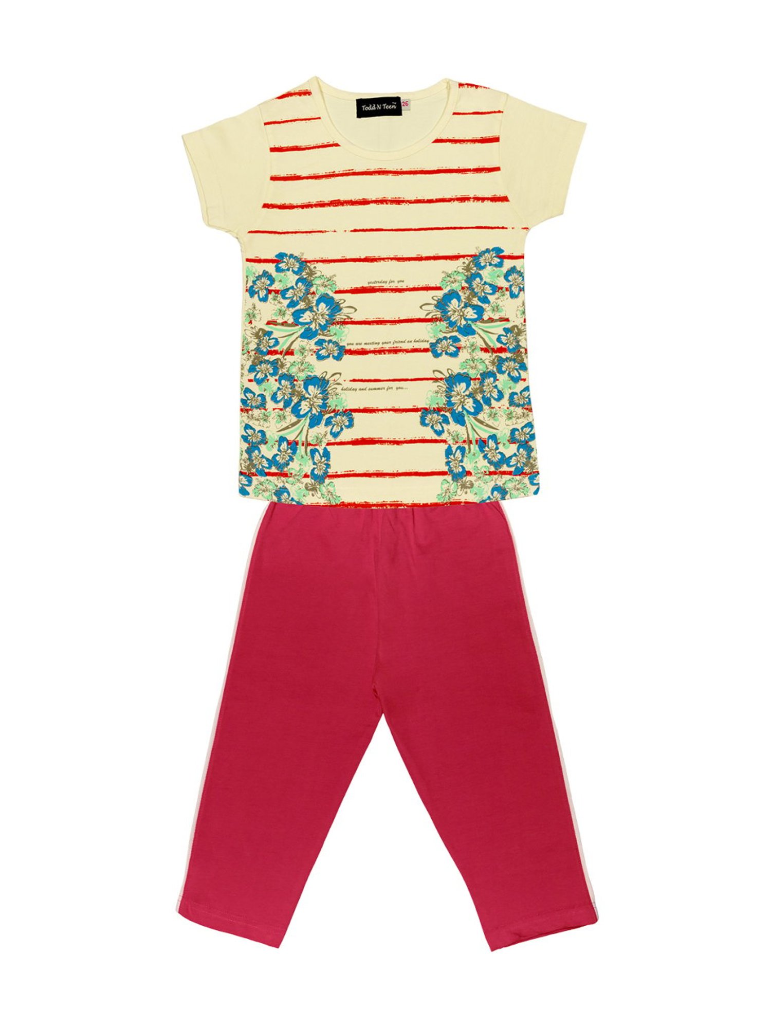 Todd N Teen Kids Yellow Cotton Graphic Print T-Shirt & Pants