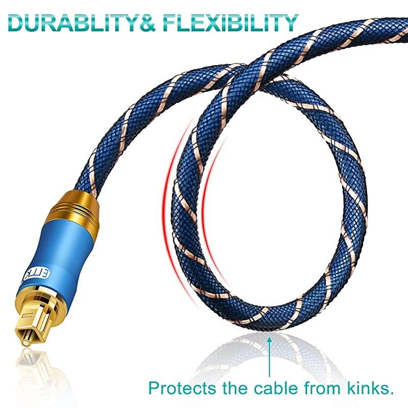 Optical Audio Cable Digital Toslink Cable - [Nylon Braided Jacket,Durable and Flexible]  Fiber Optic Cord for Home Theater, Sound bar, TV, PS4, Xbox & More (15Ft/4.6M)