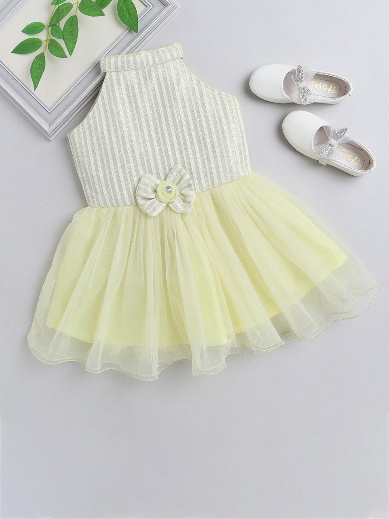 Many Frocks Kids Yellow Embellished Dress
