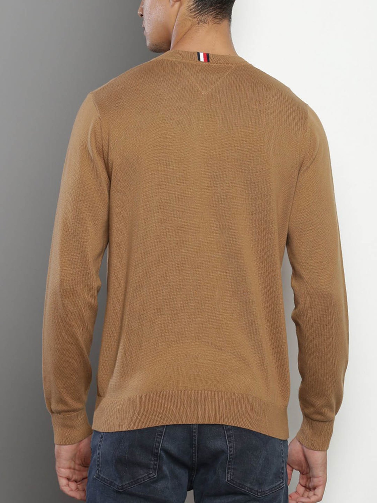 Tommy Hilfiger Brown Cotton Regular Fit Self Pattern Sweater