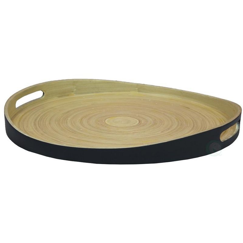 Basicwise Large Round Bamboo Serving Tray, 15.75 Dia Breakfast Tray