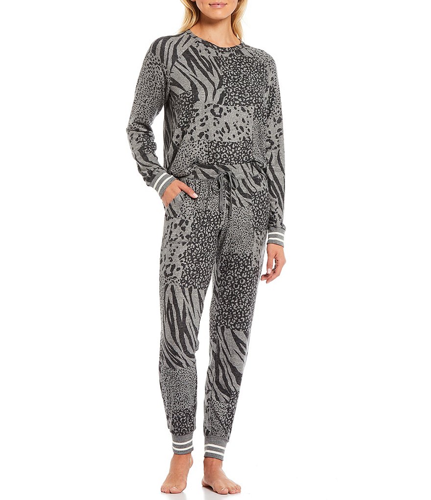 PJ Salvage Animal Patch Print Knit Coordinating Lounge Joggers