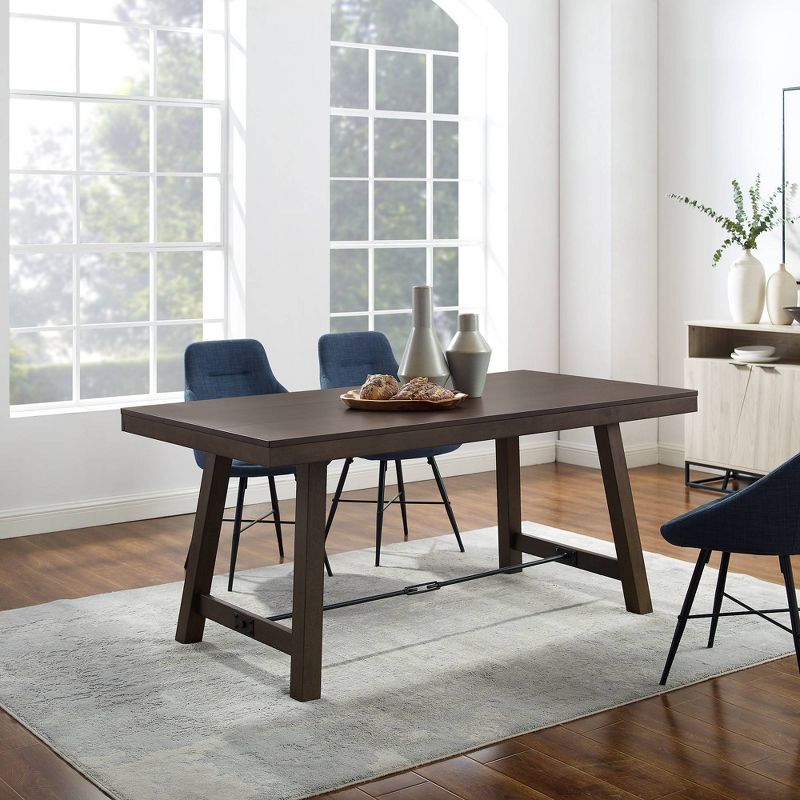 Tanya Modern Farmhouse Metal Stretcher Dining Table Dark Brown Oak - Saracina Home