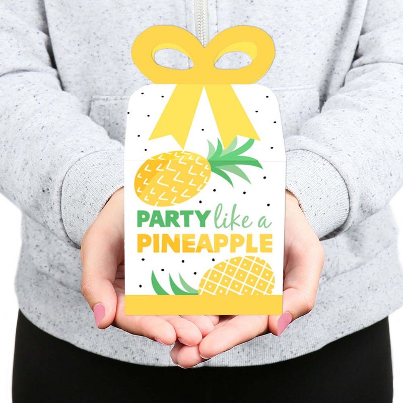 Big Dot of Happiness Tropical Pineapple - Square Favor Gift Boxes - Summer Party Bow Boxes - Set of 12