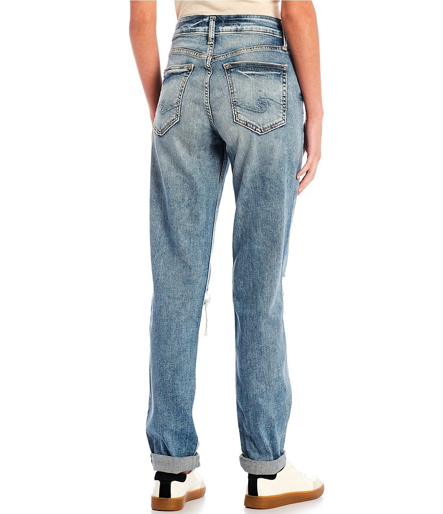 Silver Jeans Co. Mid Rise Distressed Rolled Cuff Boyfriend Jeans