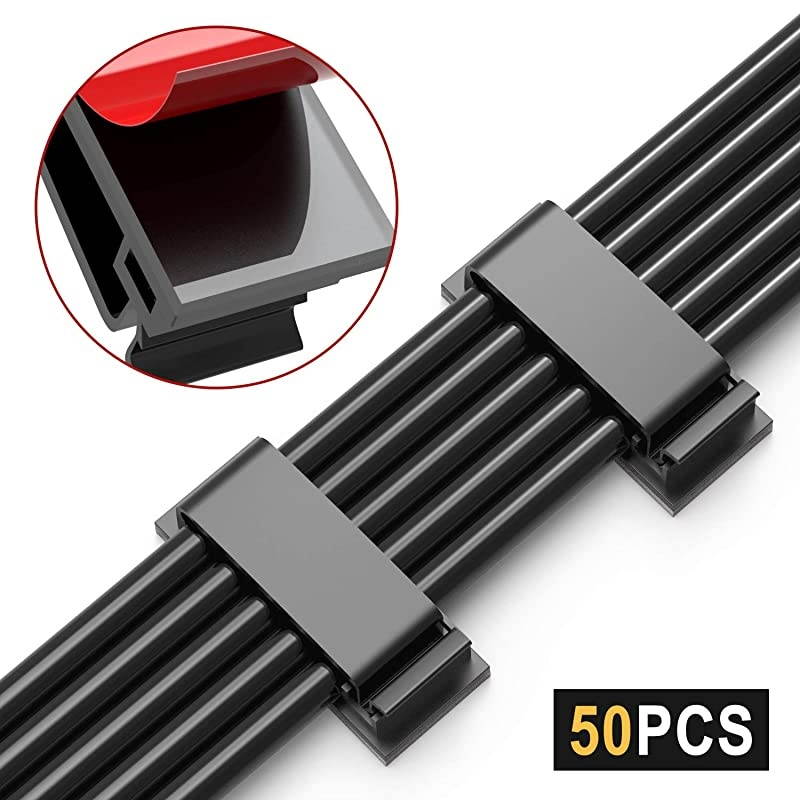50 Pack Cable Clips Strong Adhesive Pad Wire Holders Cable Organizers Wire Management Multipurpose Wire Clamps for TV Computer Laptop Ethernet Cable Desktop Home Office
