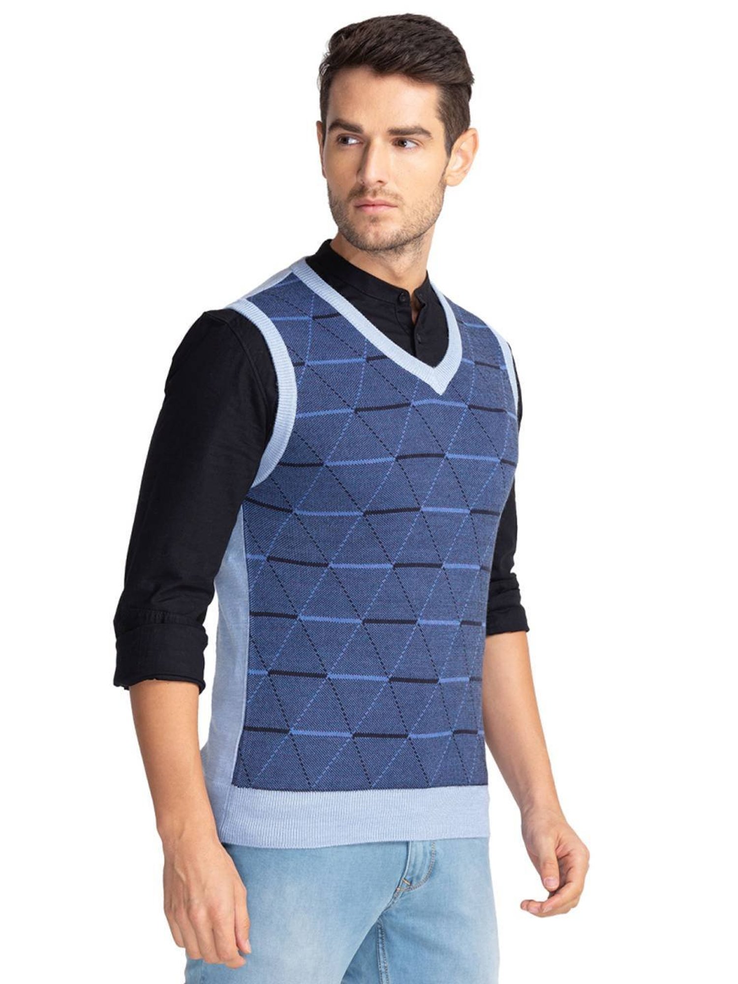 Parx Blue Regular Fit Argyle Sweaters