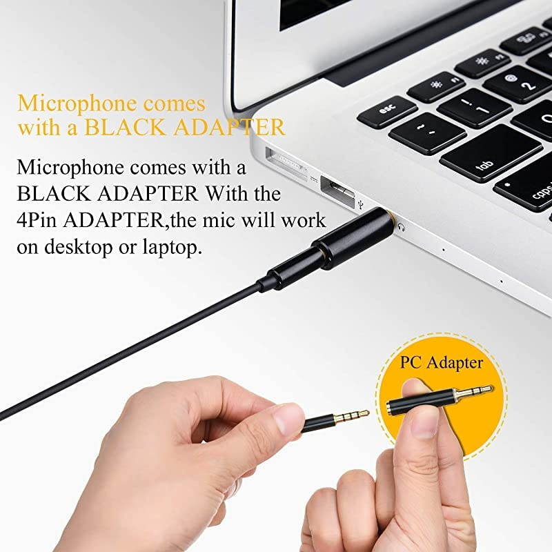 Lavalier Lapel Microphone 35 MM Shirt Mic Compatible iPhone iPad Mac Android Smartphones and Computer Clip on Microphone for YouTube Interview Studio Video Recording