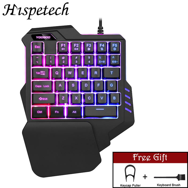 HISPETECH LED Backlit Single Hand Keyboard Gaming Mechanical Feeling USB Professional Desktop Wired Keyboard Ergonomic Wrist Support For Games Computer PC