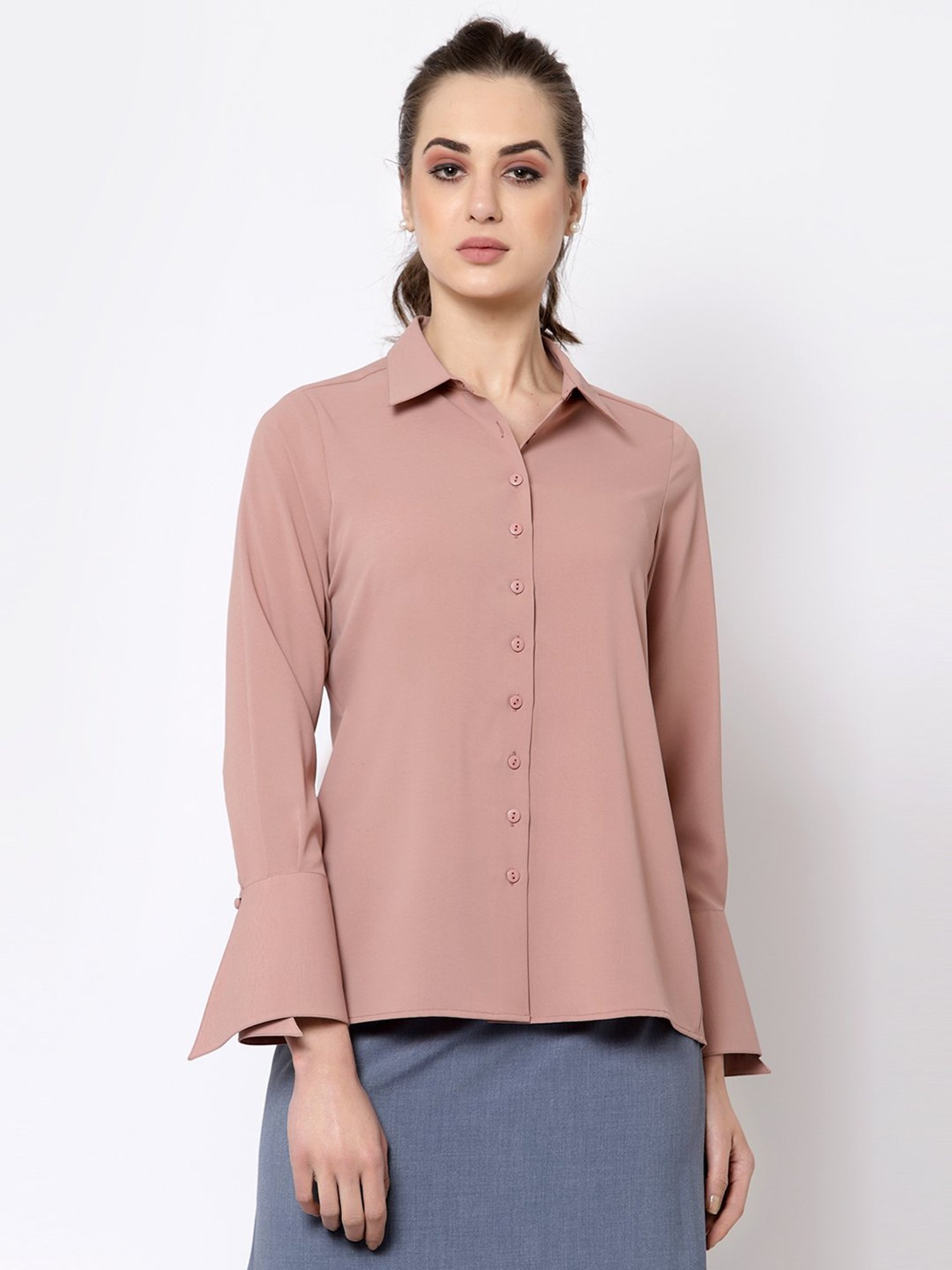 Office & You Peach Full Sleeves Shirt