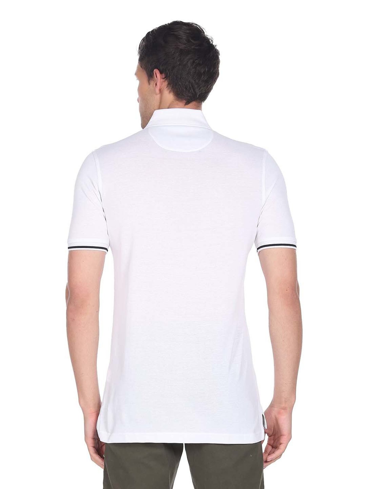 Arrow White Regular Fit Striped Cotton Polo T-Shirt