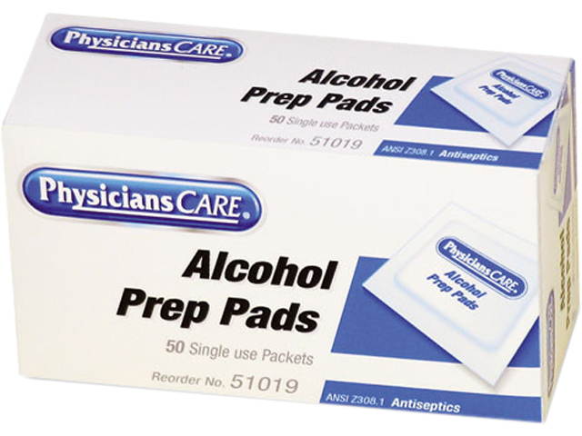 PhysiciansCare 51019 Alcohol Pads, 50 Pads/Box