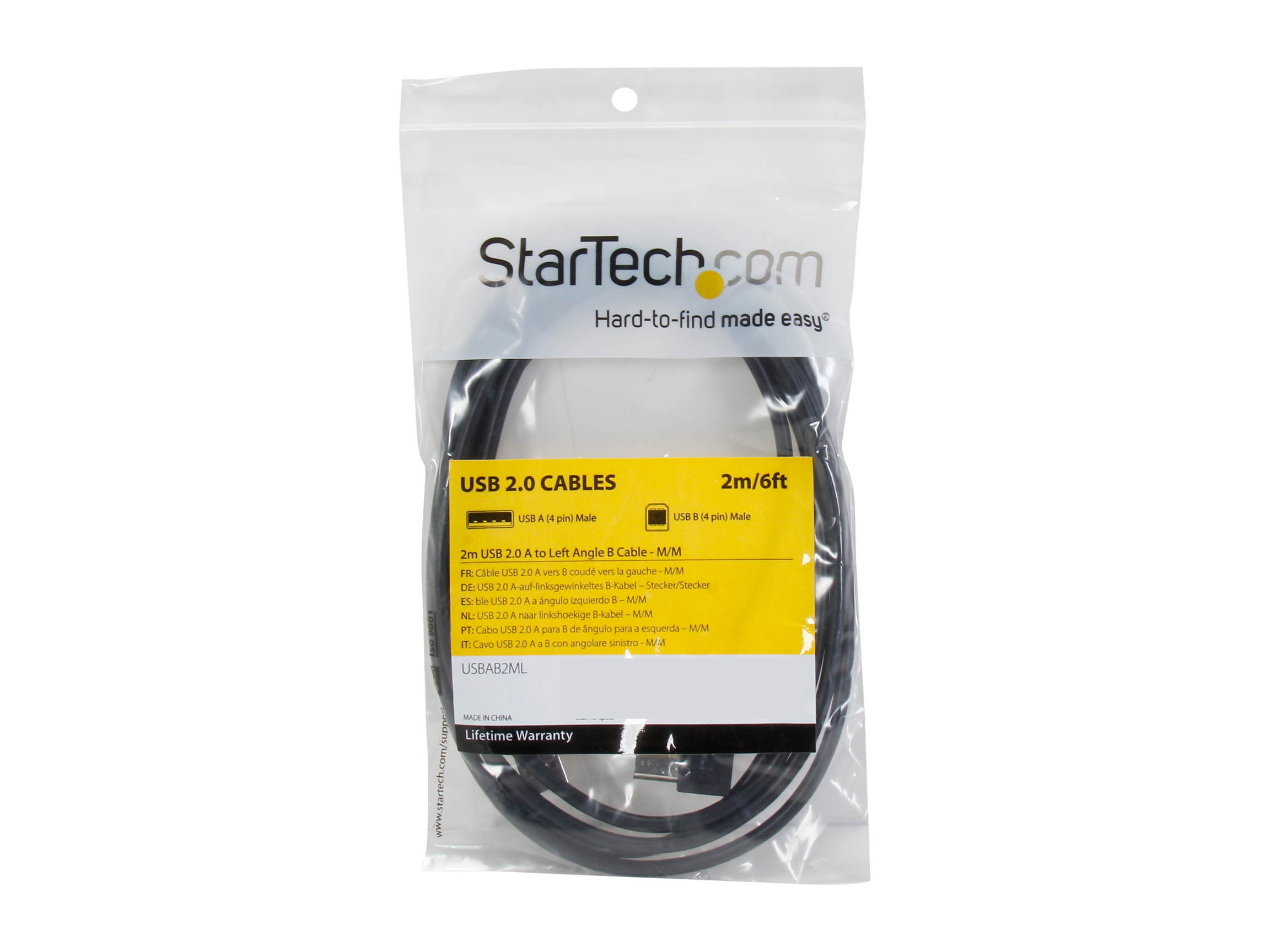 StarTech.com USBAB3ML USB 2.0 A to Left Angle B Cable - M/M