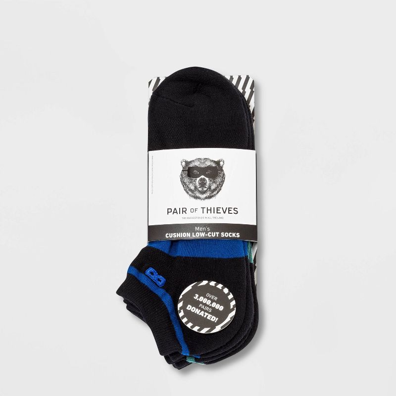 Pair of Thieves Men's 3pk Cushion Low Cut Casual Socks - Blue/Green/White 8-12