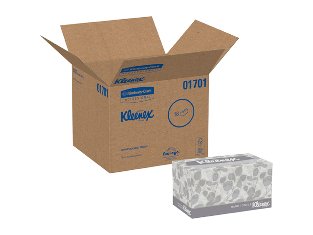 Kleenex Hand Towels with Premium Absorbency Pockets (01701), Hygienic Countertop Pop-Up Box, White, 120 Sheets / Carton, 18 Cartons / Case