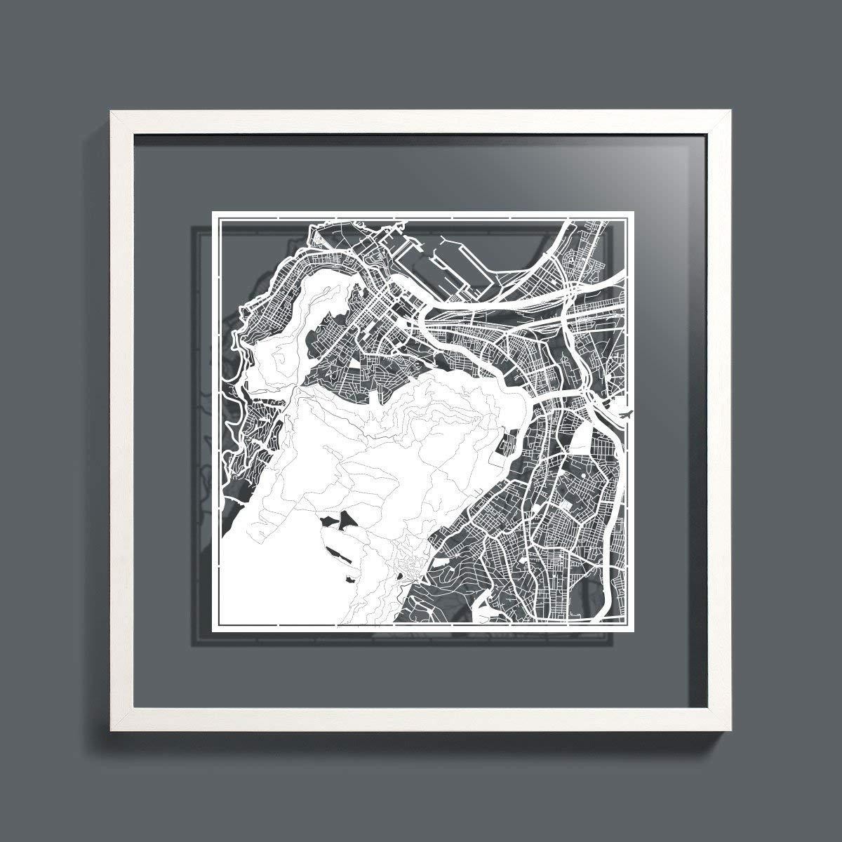 O3 Design Studio Cape Town Paper Cut Map by White 12x12 inches Paper Art