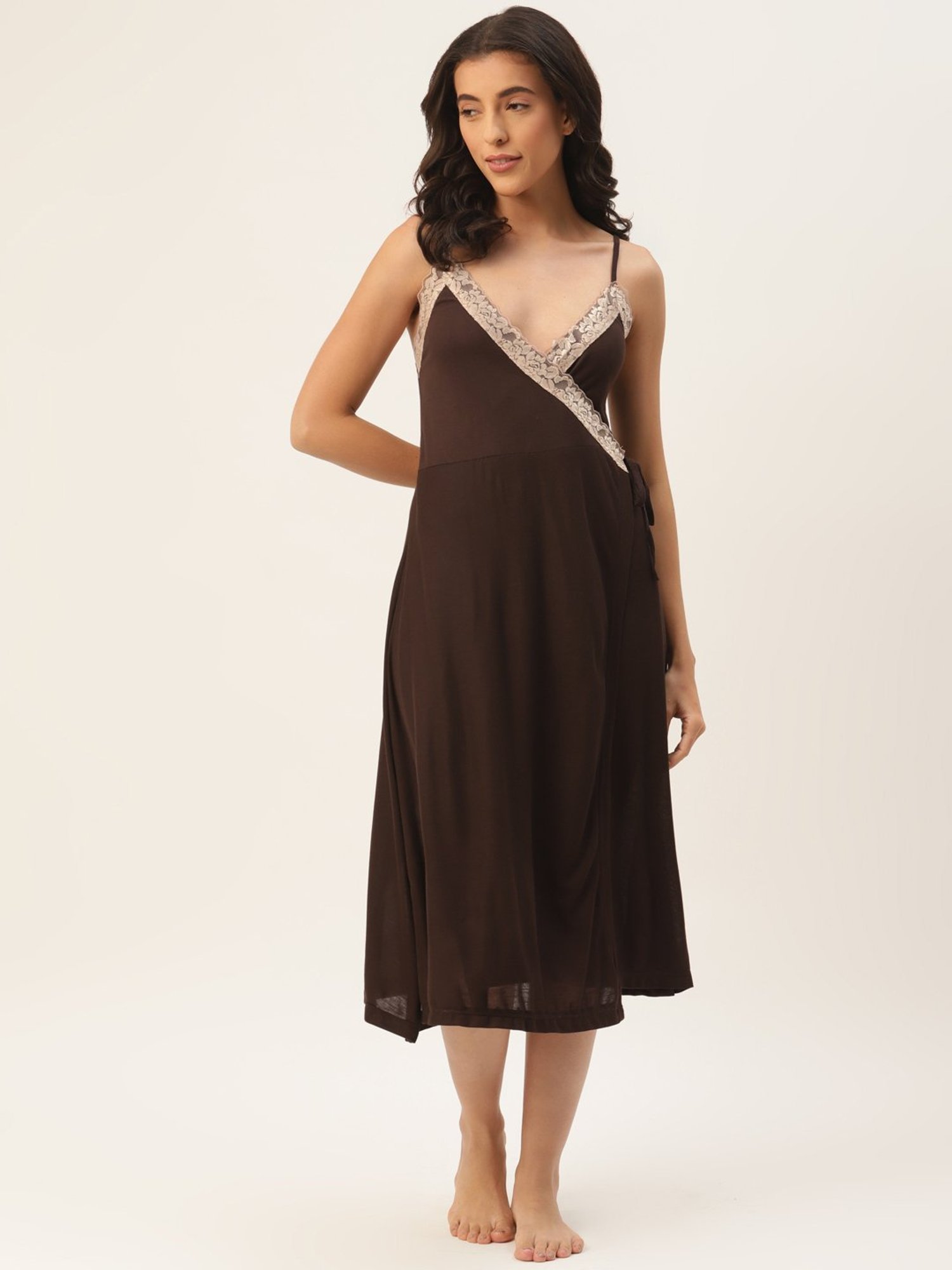 Ms.Lingies Brown Lace Work Nighty