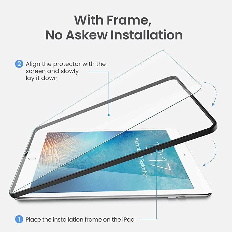 PACK Gift INSTALL FRAME iPad 97 6th Generation Screen Protector 018017 Tempered Glass iPad Air Screen Protector for iPad Pro 97 Compatible with Apple Pencil HDAntiScratch