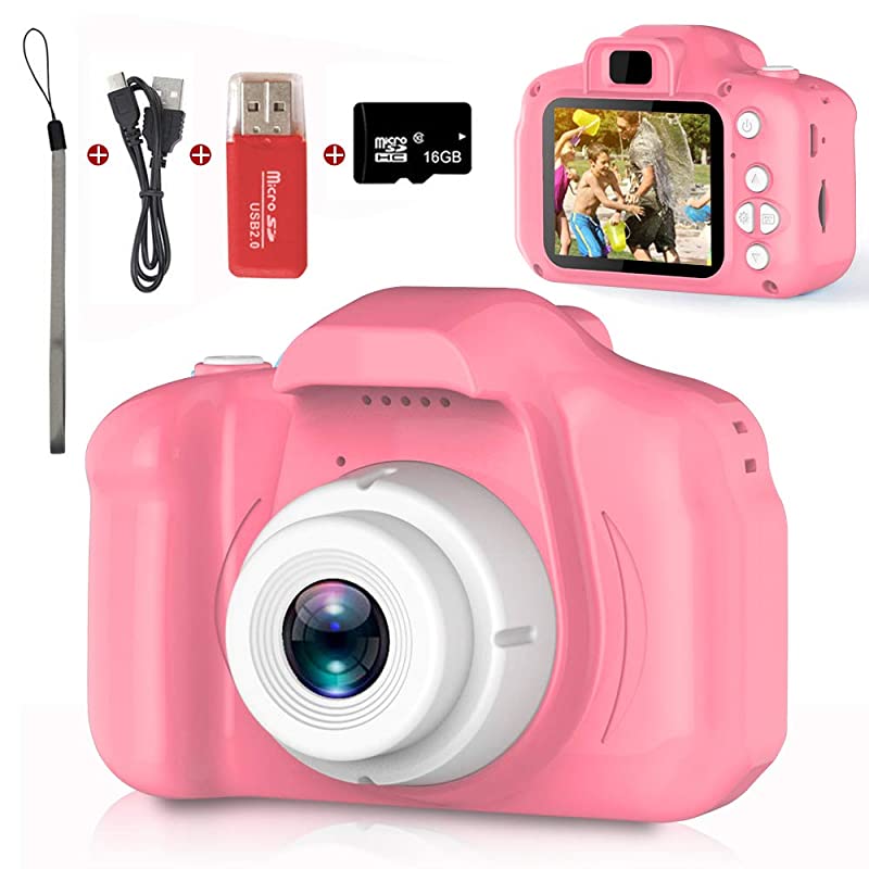CameraChildren Digital Cameras Kid Action Camera Toddler Video Recorder 1080P IPS 2 InchChild Rechargeable Camera with 16GB TF CardChristmas and Birthday Gifts for Girls Age 38Pink