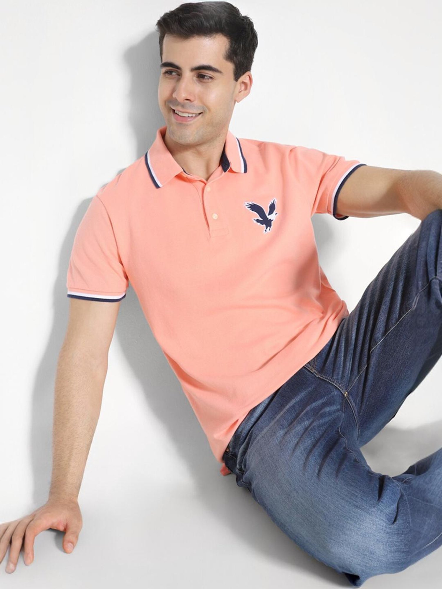 American Eagle Peach Regular Fit Polo T-Shirt