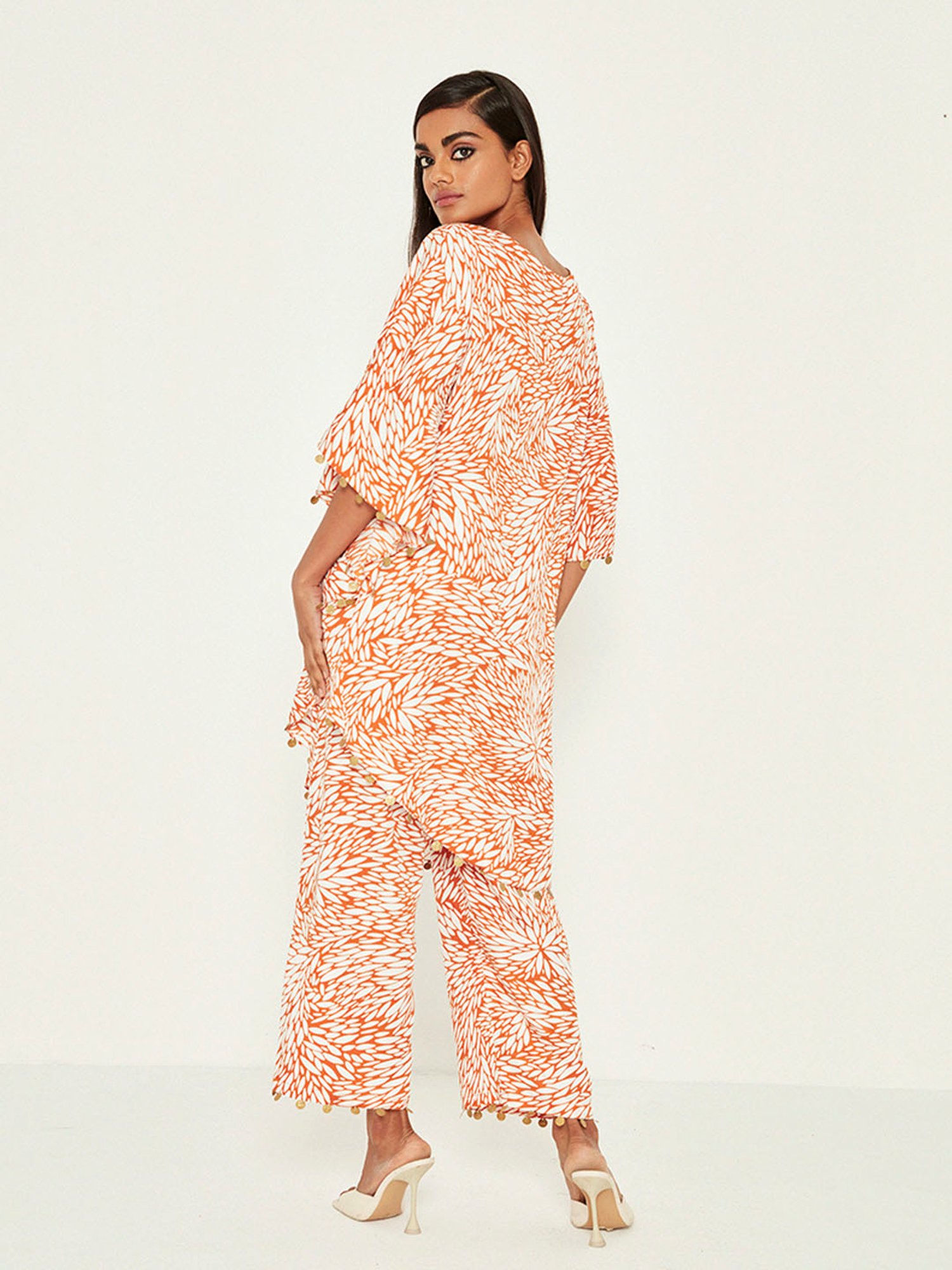 ANCESTRY Orange Printed High Low Kurta