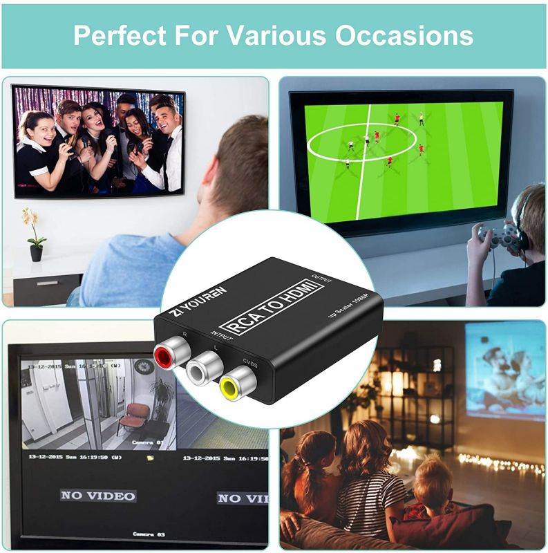 RCA to HDMI Converter 1080P RCA Composite CVBS Video Audio Converter Adapter Supporting PAL/NTSC for TV/PC/ PS3/ STB/Xbox VHS/VCR/Blue-Ray DVD Players