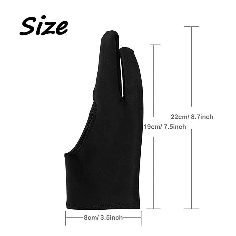 Artist Antifouling Drawing Glove 2Fingers Graphic Drawing Glove Left Right Hand Use for Light Box Graphic Tablet Pen Display iPad Pro Pencil6 Pack Black