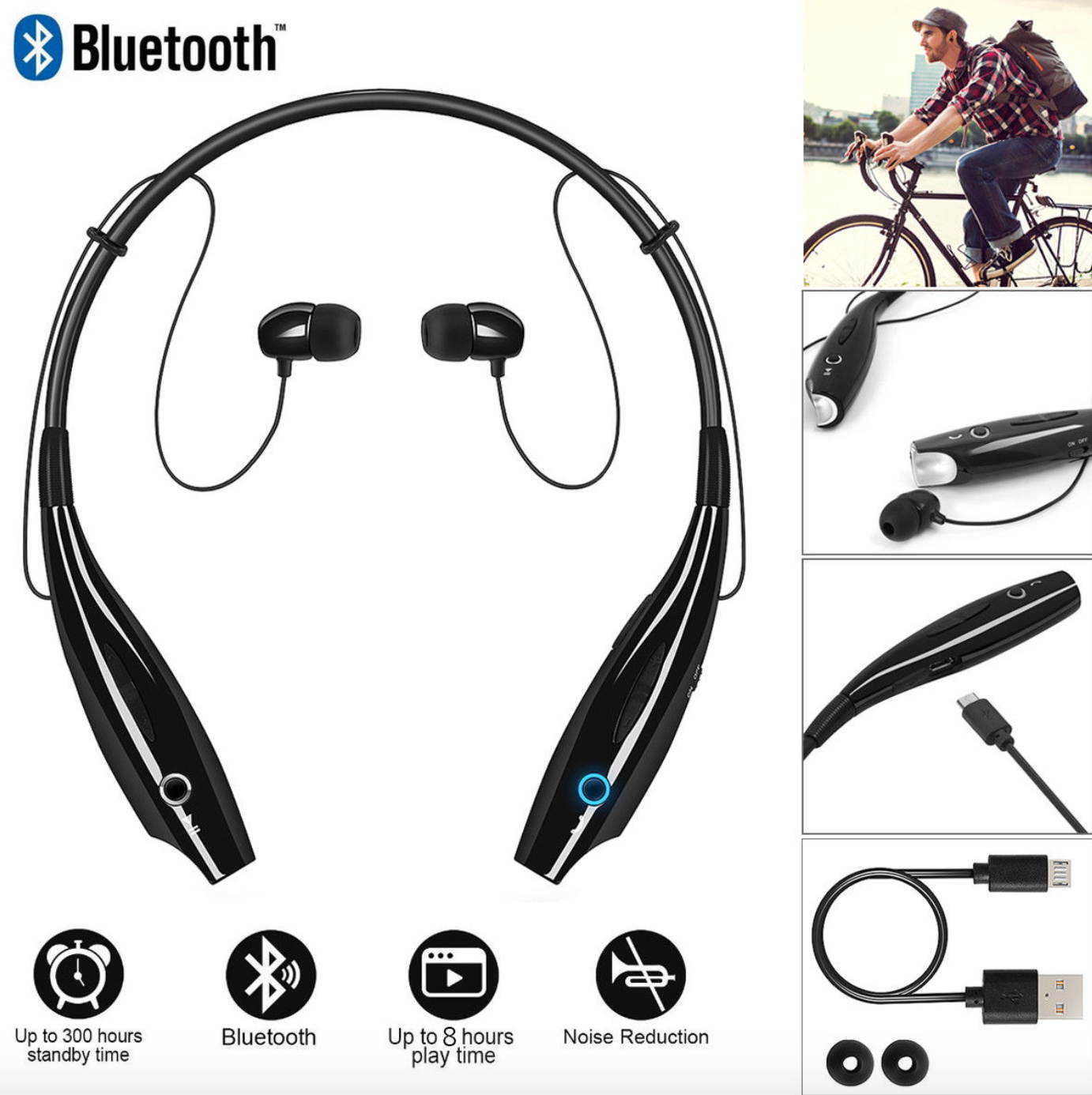 Stereo Wireless Bluetooth Headphone Headset Mic Earphones Neckband Earbuds Sport