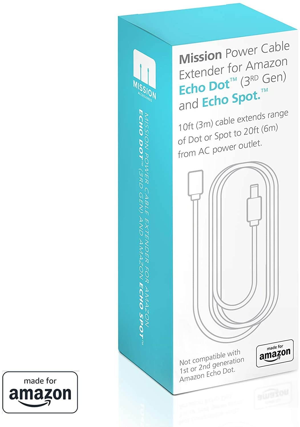 Made for Amazon 10FT Power Cable Extender for Echo Dot (3rd Gen) and Echo Spot