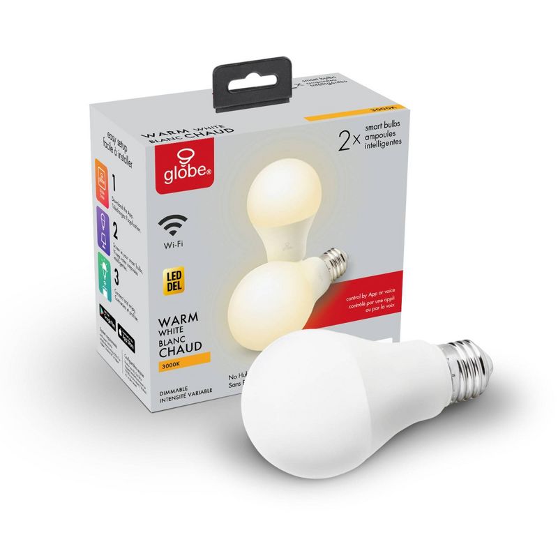 Smart 2pk 60W Equivalent Soft White LED Wi-Fi Enabled Voice Activated A19 E26 Frosted Light Bulb