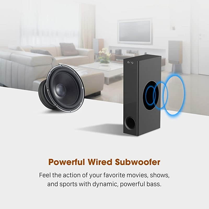 Sound Bar with Wired Subwoofer  28Inch 21 Channel 140 Watts Sound Bar with 65quot Wired Subwoofer Bluetooth 50 Dual Connection Way Bass Adjustable Wall Mountable DSP 2020 New Model