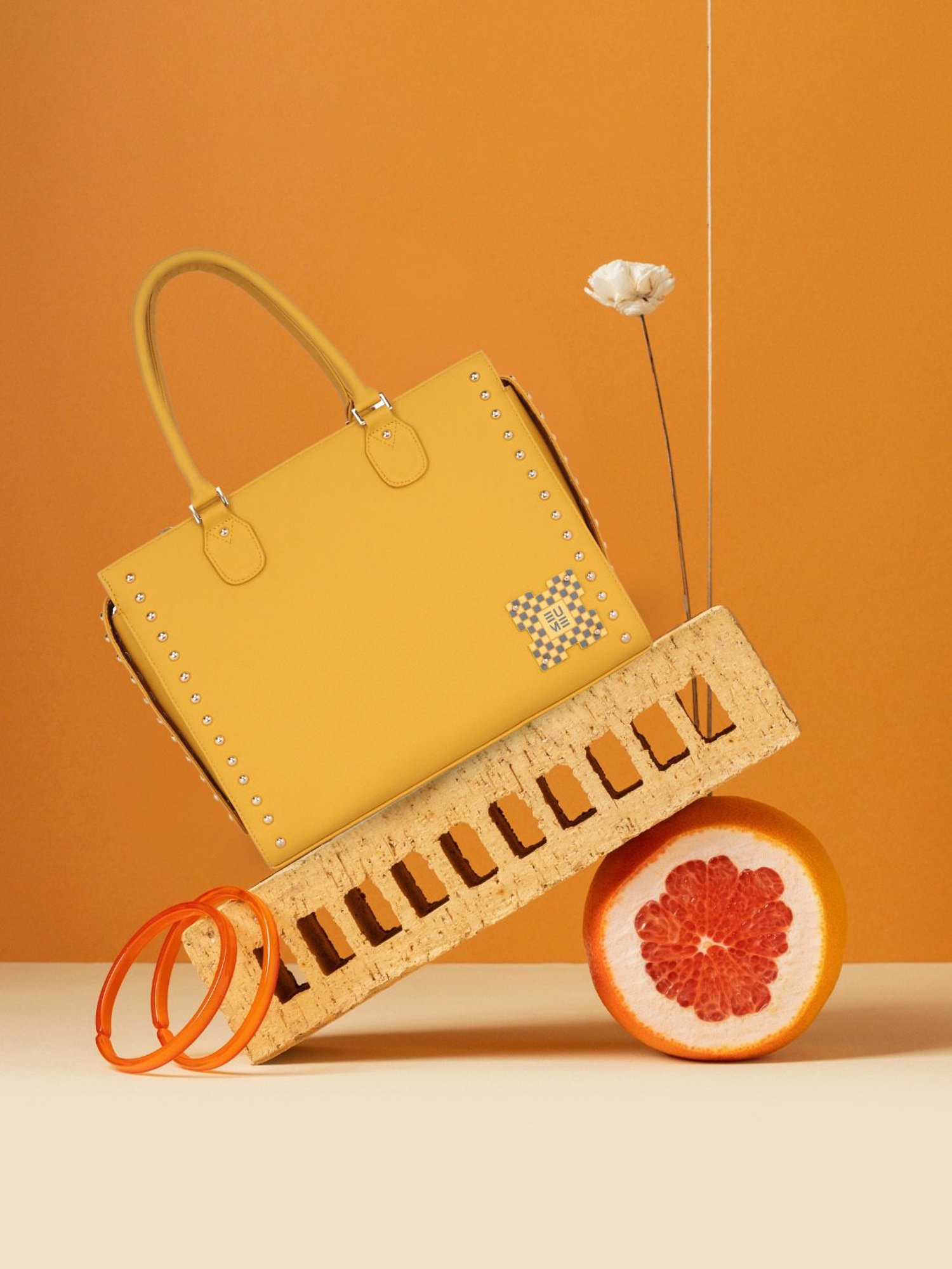 Eume Daffodil Yellow Leather Satchel Handbag