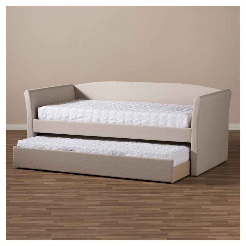 Camino Modern and Contemporary Fabric Upholstered Daybed with Guest Trundle Bed - Twin - Beige - Baxton Studio