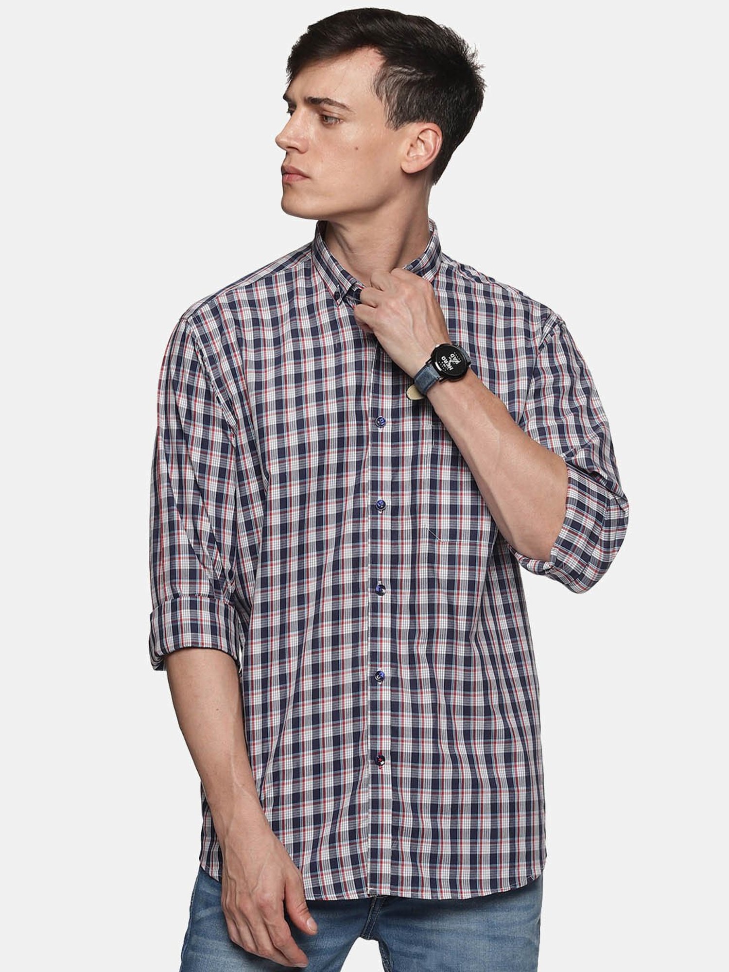 Don Vino Navy Regular Fit Check Shirt