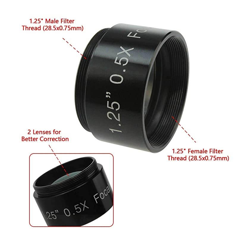 05X Reducer for Photography and Observing 125quot Filter Thread 285x075MM on Both Sides Reduces The Focal Length for Visual and Photographic Use