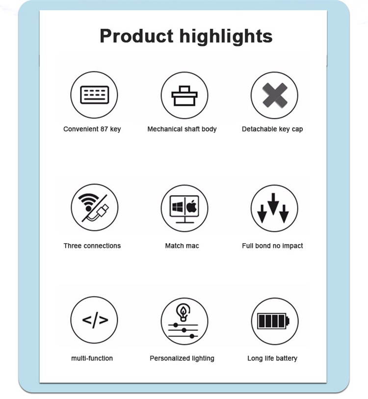 Bluetooth Mechanical Gaming Keyboard with LED Backlit 87 Anti-Ghosting Key Wired/Wireless USB Receiver Rechargeable Keyboard for PC Mac Gamer