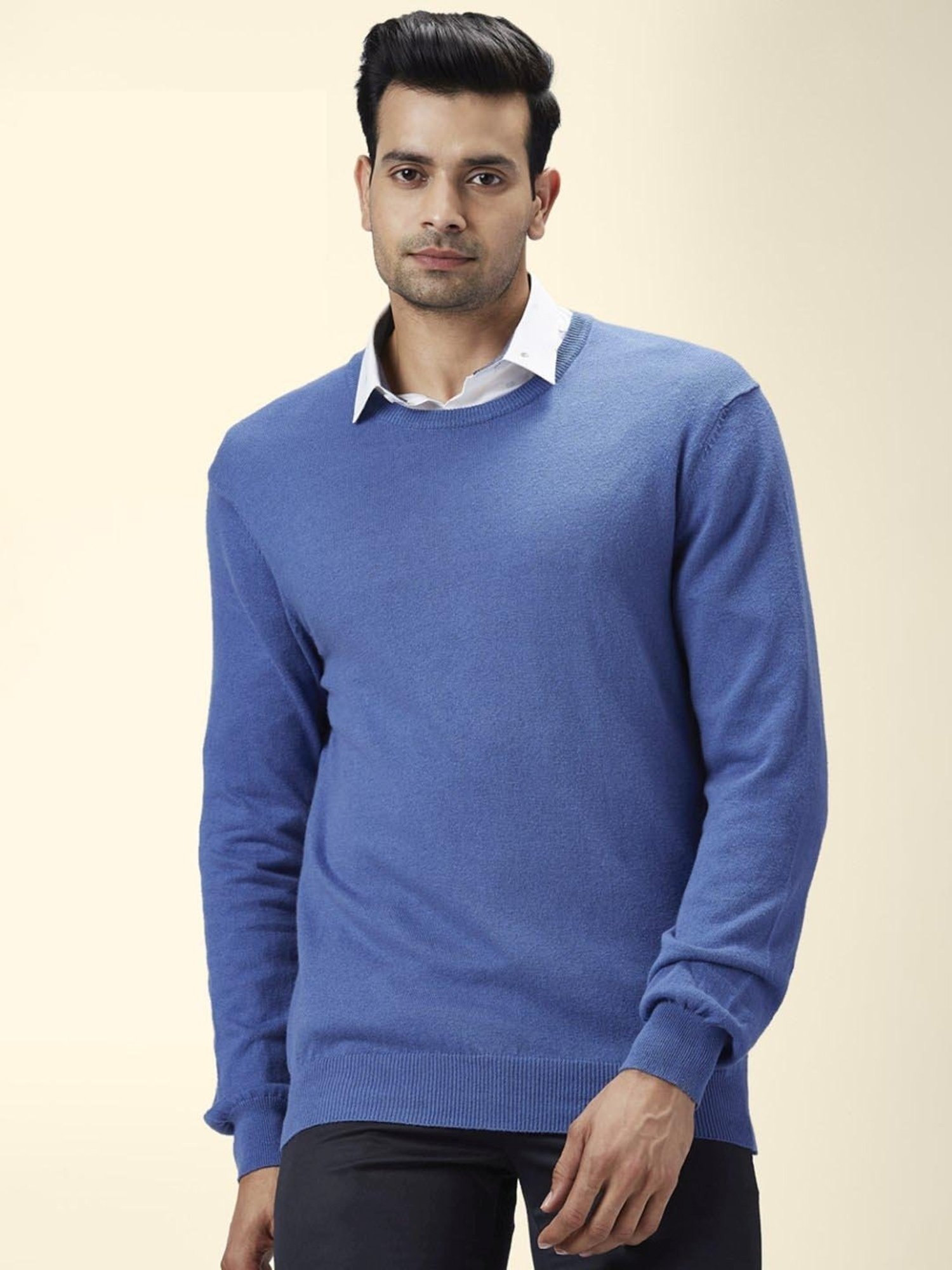 Byford By Pantaloons Medium Blue Cotton Regular Fit Sweaters