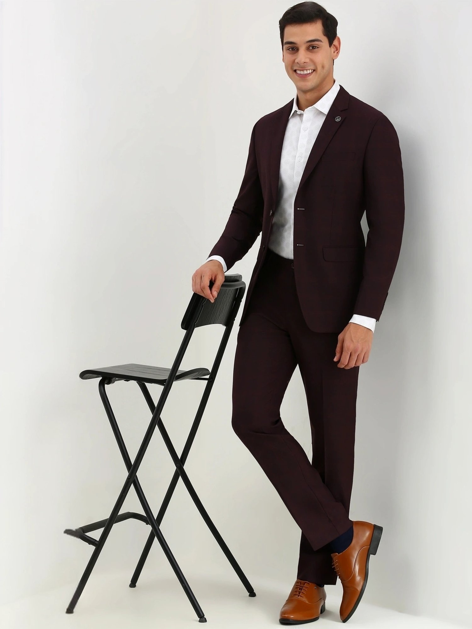 Raymond Brown  Slim Fit Printed Three Piece Suit