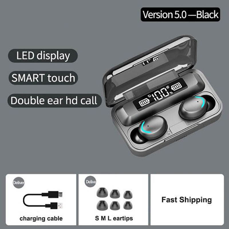 Wireless Bluetooth Earbuds Noise Cancelling Headphones with Charging Case 9D Stereo Earphones Earbuds IPX7 Waterproof Bluetooth 5.0 Wireless Sport Earbuds (Black, With Strap String)