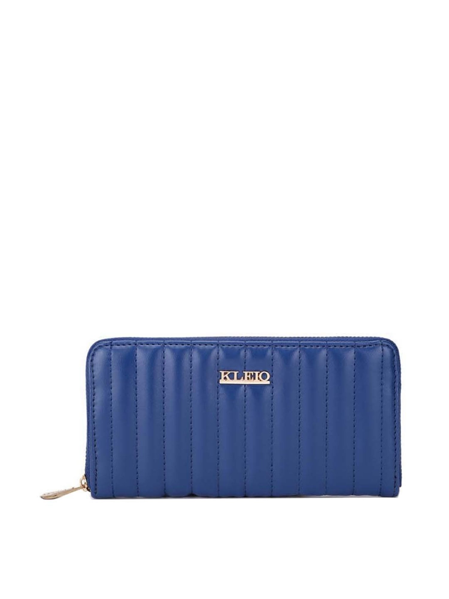 KLEIO Blue Quilted Zip Around Wallet for Women