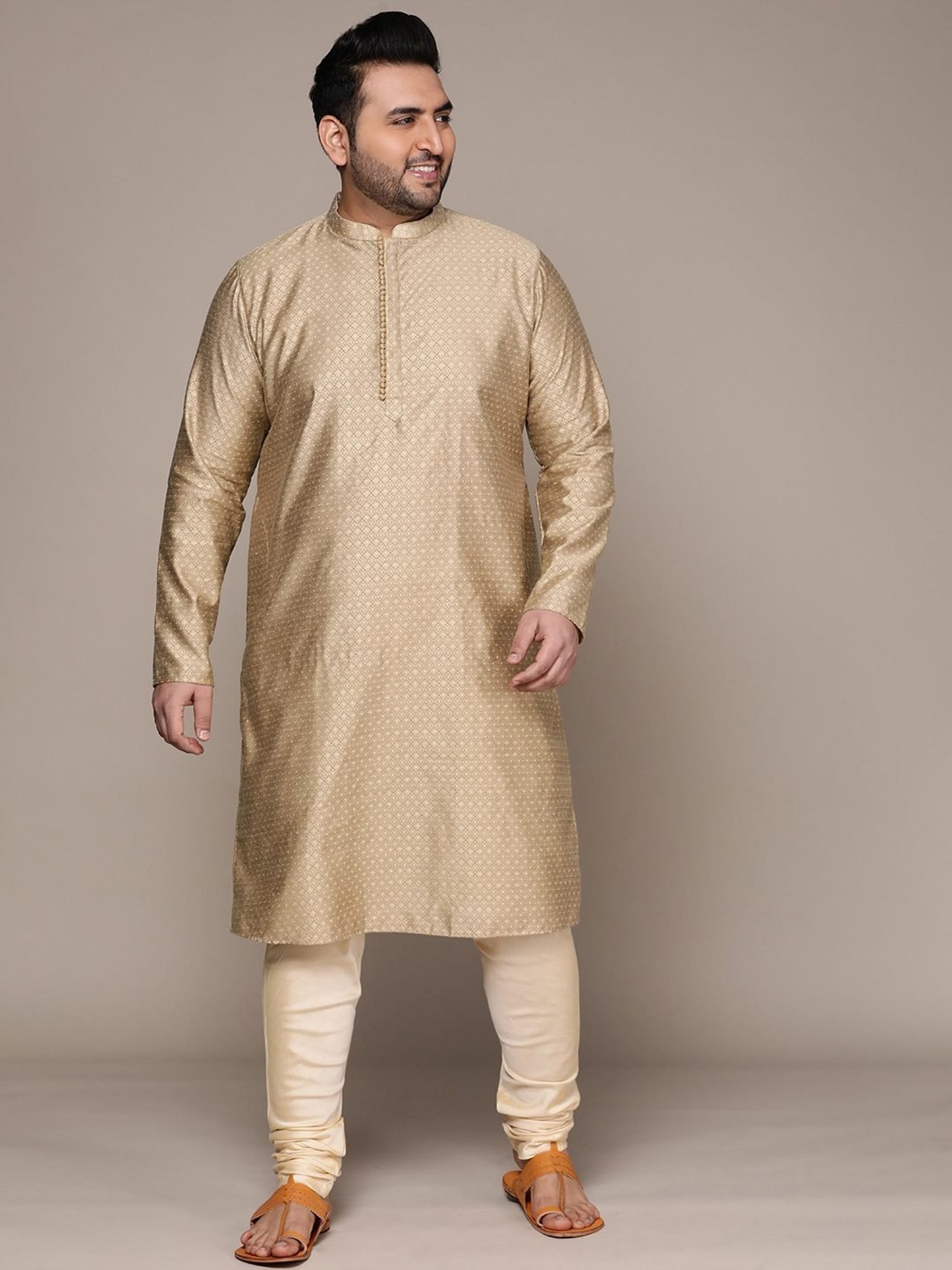 KISAH PLUS Beige Regular Fit Printed Kurta Bottom Set