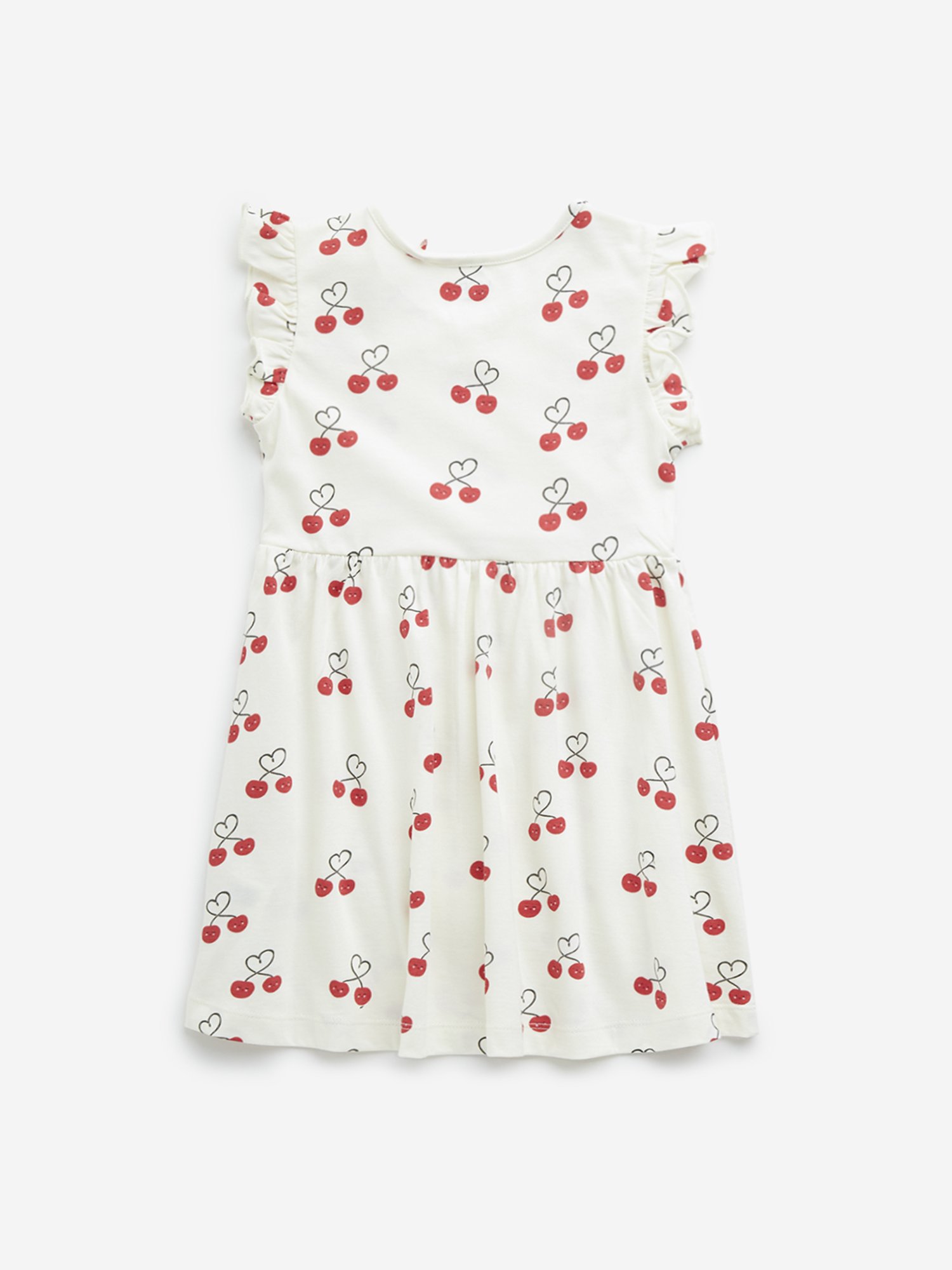 HOP Kids by Westside Off-White Cherry Printed Casual Cotton Dress