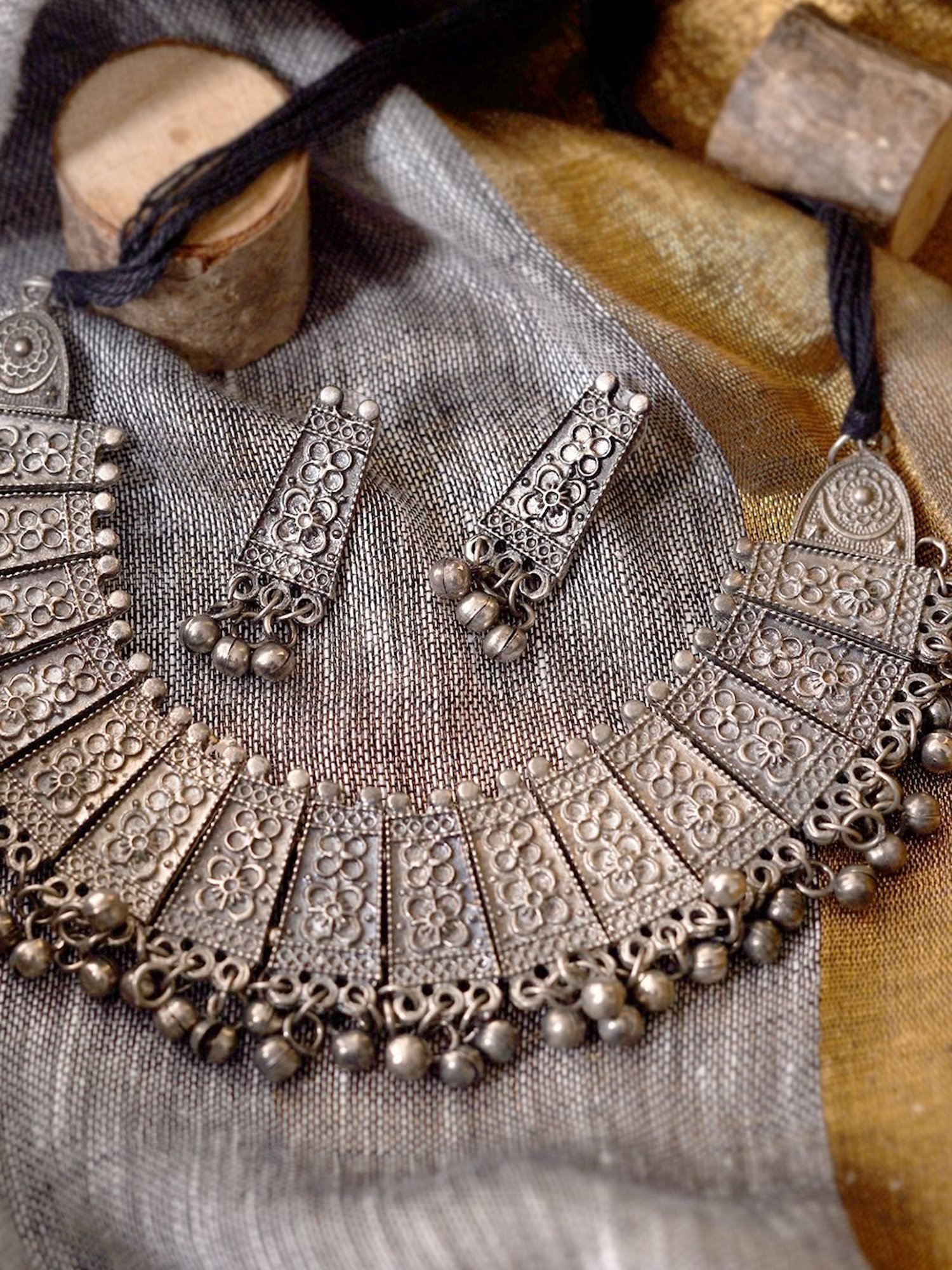 Teejh Mihira Silver Oxidized Choker Necklace & Earrings Set